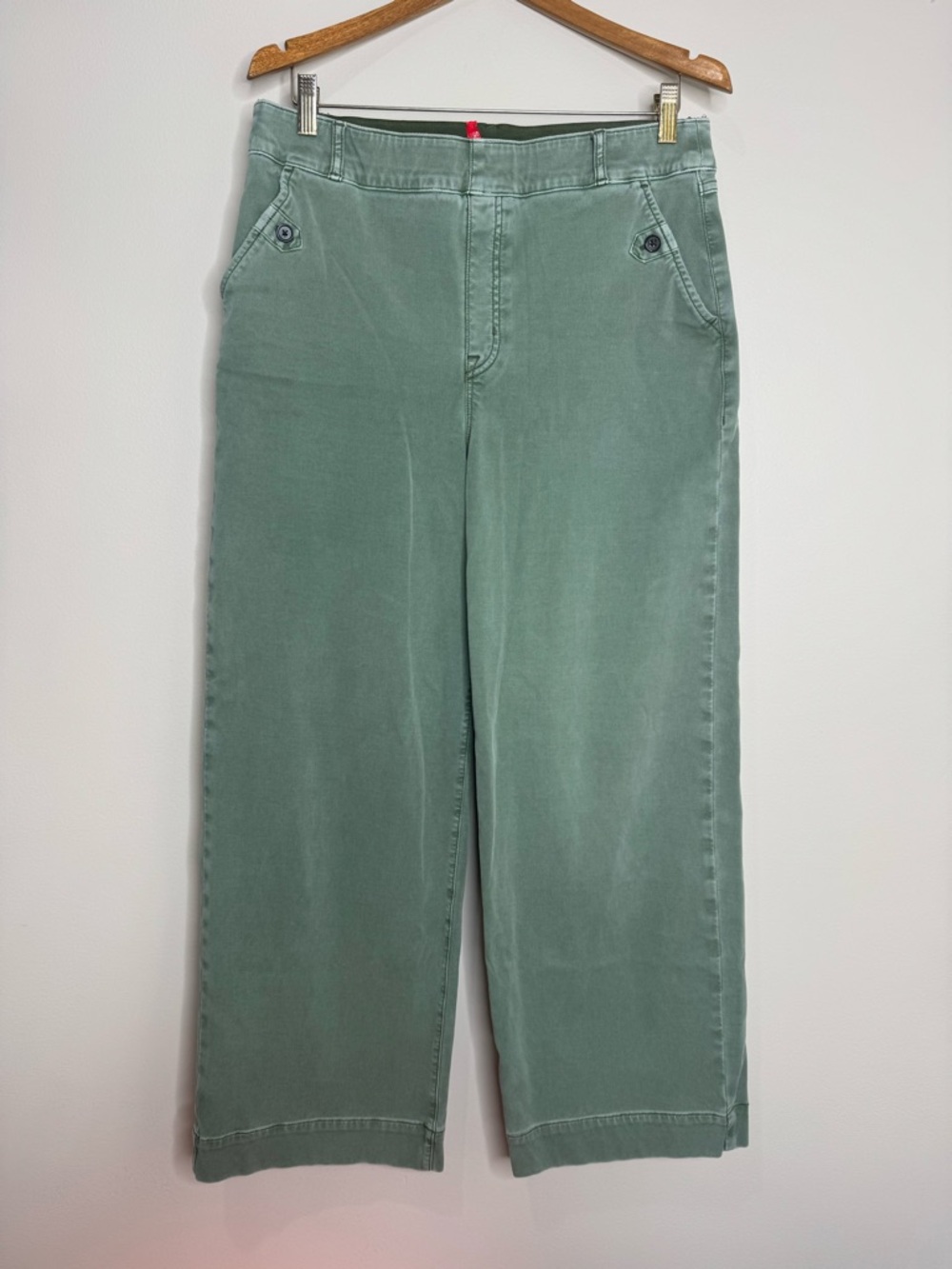 Spanx Stretch Twill Wide Leg High Rise Pants Army Green Utility XL TALL